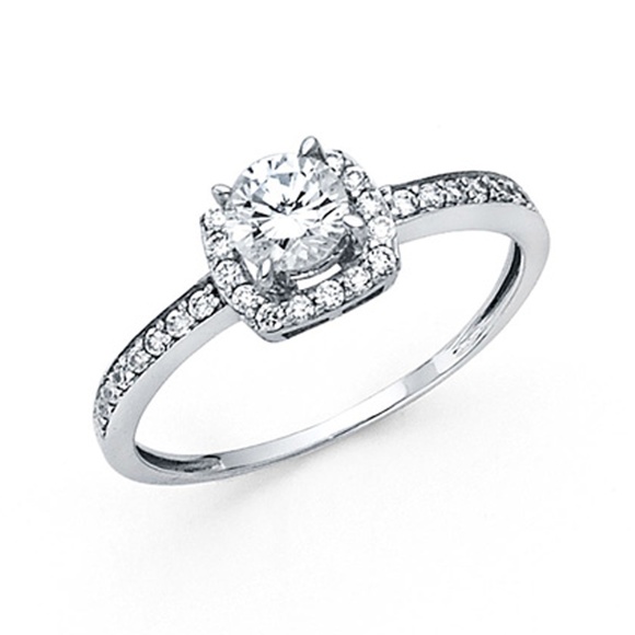 High 4-Prong Round Halo & Pave Sides CZ Wedding